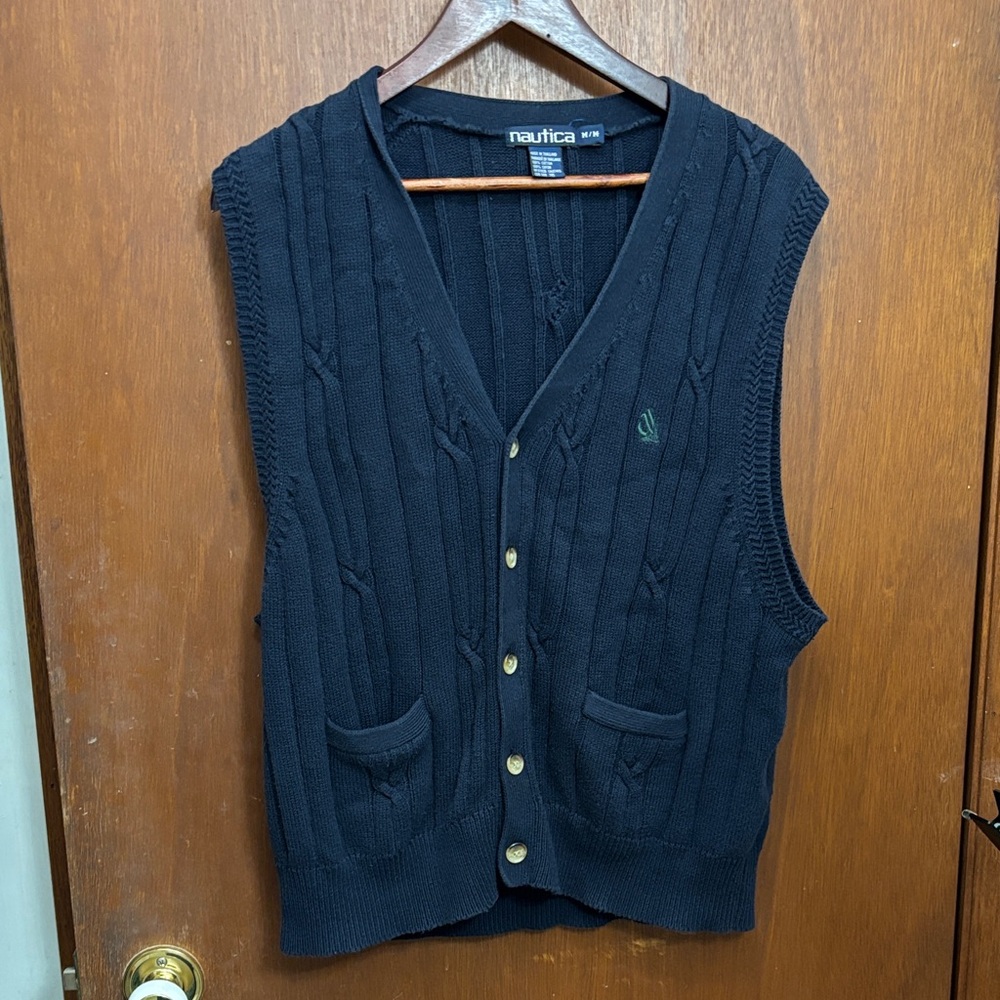 Nautica navy Cable Knit Cardigan Vest